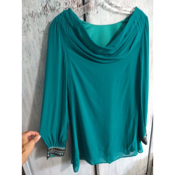 Guess 100% Silk Sheer Sleeve Embellished Tunic Top Xs Boho Vintage Feminine Y2k - Picture 3 of 12